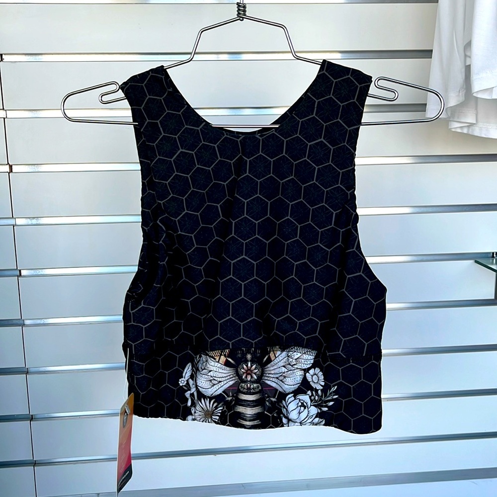 Yoga Democracy, Free Range Bra, Open back, bee design
